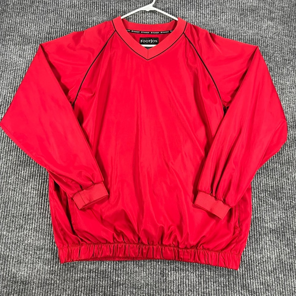 FootJoy Windbreaker Jacket Pullover Mens Large Red Long Sleeve V Neck Golf